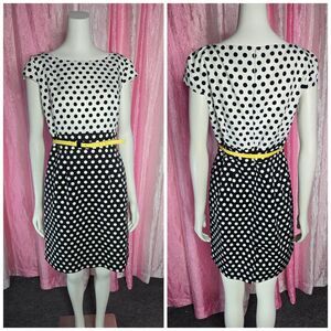 Tahari Black & White Polka Dot Office Workwear Sheath Dress Size 6 Petite
